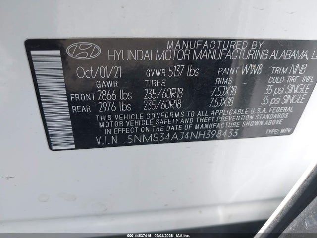 Hyundai Santa Fe Sel 2022 5NMS34AJ4NH398433 Image 9