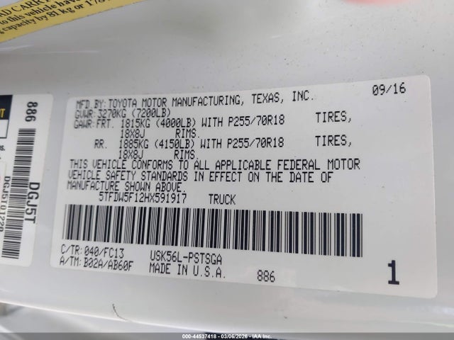 5TFDW5F12HX591917 Toyota Tundra Sr5 5.7l V8
