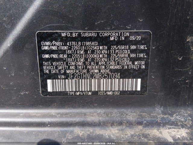 2021 Subaru Crosstrek Limited მანქანა იყიდება აუქციონზე, vin: JF2GTHNC2M8257094, აუქციონის ნომერი: 44537460