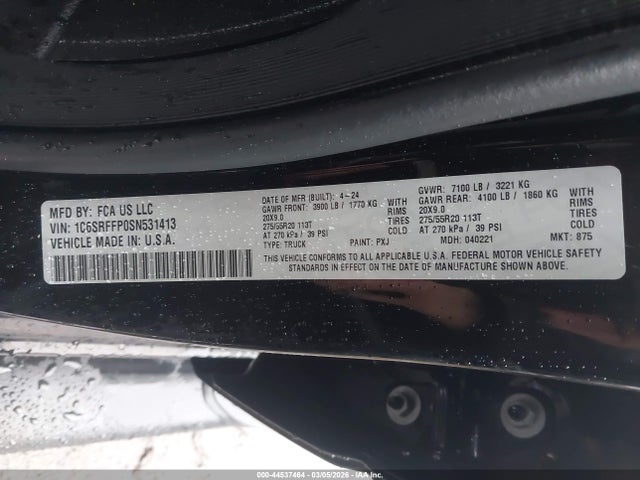 Продажа на аукционе авто 2025 Ram 1500, vin: 1C6SRFFP0SN531413, номер лота: 44537464