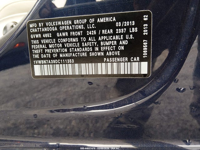 2013 VOLKSWAGEN PASSAT 1VWBN7A39DC111353 Photo 8