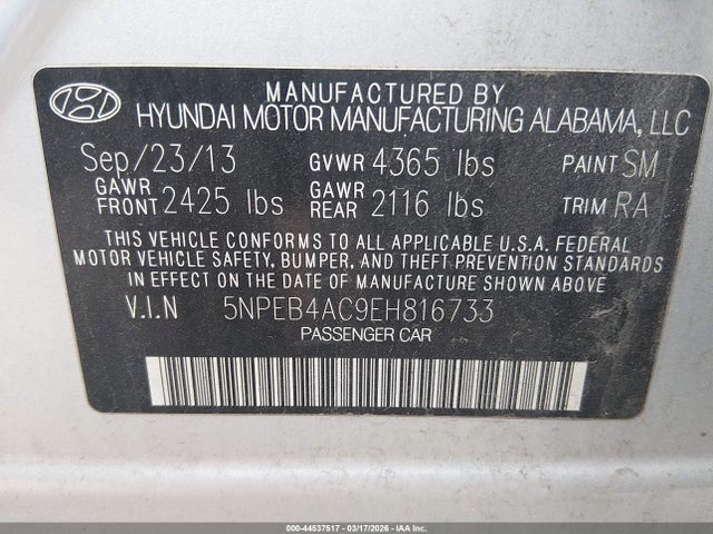 Hyundai SONATA GLS 2014 5NPEB4AC9EH816733 Image 9