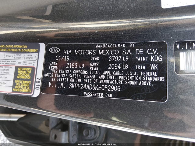 Aukcja sprzedaży 2019 Kia Forte Lxs, vin: 3KPF24AD6KE082906, numer aukcji: 44537522