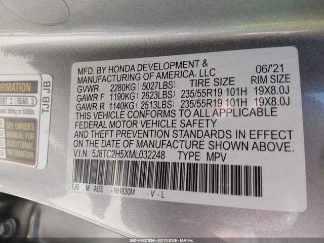 Продажа на аукционе авто 2021 Acura Rdx Technology Package, vin: 5J8TC2H5XML032248, номер лота: 44537524