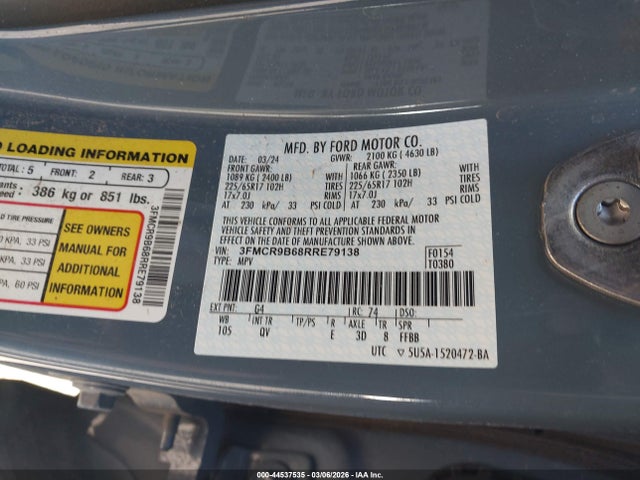 Aukcja sprzedaży 2024 Ford Bronco Sport Big Bend, vin: 3FMCR9B68RRE79138, numer aukcji: 44537535