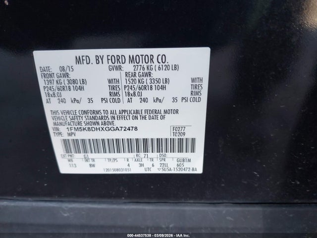 2016 FORD EXPLORER 1FM5K8DHXGGA72478 Photo 8