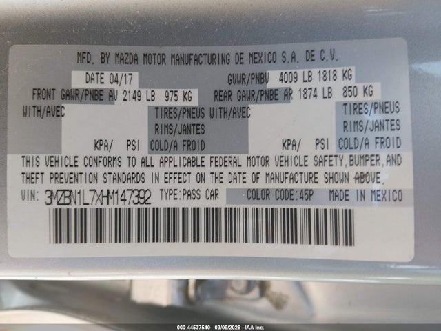 2017 MAZDA MAZDA3 3MZBN1L7XHM147392 Photo 8