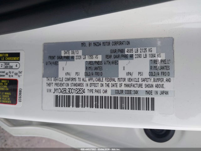 44537552 :رقم المزاد ، JM1CW2BL9D0162634 vin ، 2013 Mazda Mazda5 Sport مزاد بيع