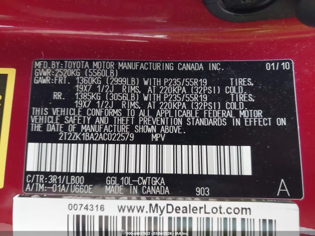 Продаж на аукціоні авто 2010 Lexus Rx 350, vin: 2T2ZK1BA2AC022579, номер лоту: 44537632