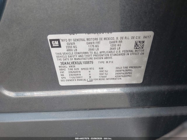 44537679 :رقم المزاد ، 3GKALVEX0JL100879 vin ، 2018 Gmc Terrain Slt مزاد بيع