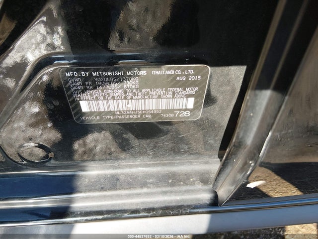44537692 :رقم المزاد ، ML32A4HJ5FH054952 vin ، 2015 Mitsubishi Mirage Es مزاد بيع