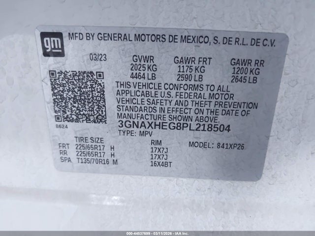 Aukcja sprzedaży 2023 Chevrolet Equinox Fwd Ls, vin: 3GNAXHEG8PL218504, numer aukcji: 44537699