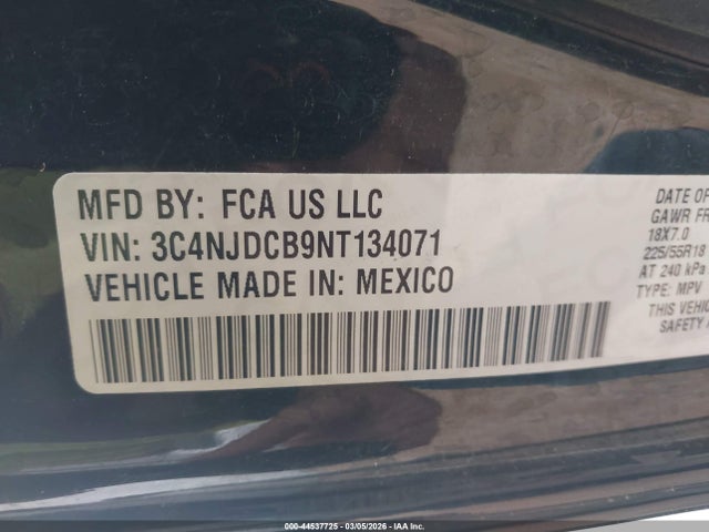 Продажа на аукционе авто 2022 Jeep Compass Limited 4x4, vin: 3C4NJDCB9NT134071, номер лота: 44537725