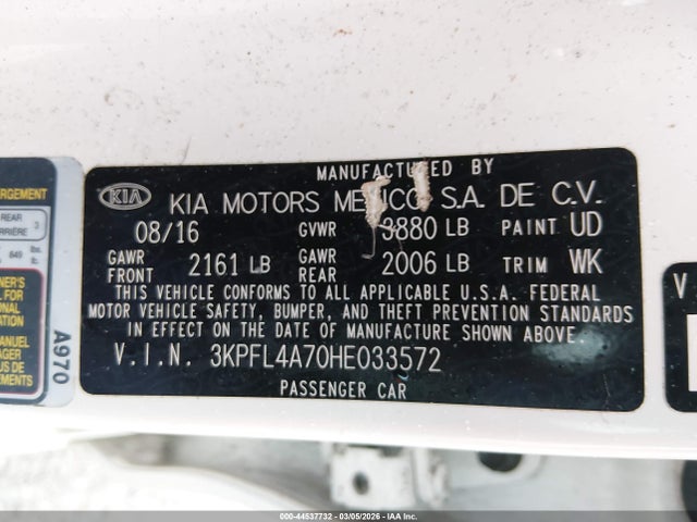 Продажа на аукционе авто 2017 Kia Forte S, vin: 3KPFL4A70HE033572, номер лота: 44537732