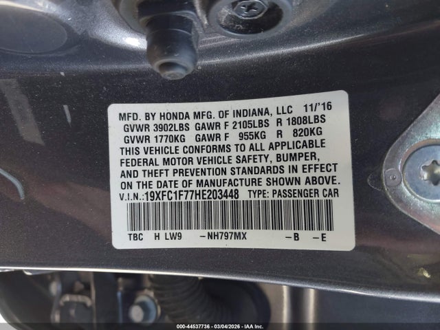 Honda Civic Ex-l 2017 19XFC1F77HE203448 Image 9