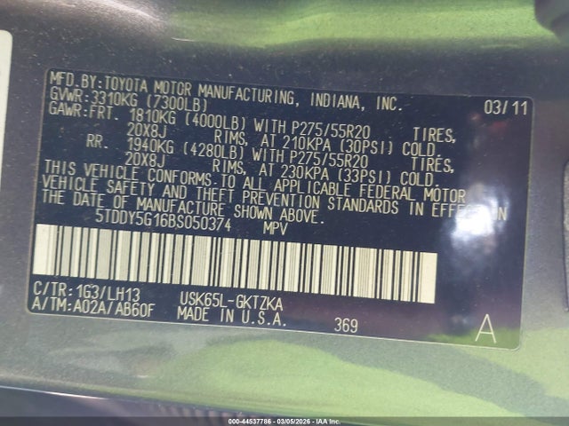 2011 TOYOTA SEQUOIA 5TDDY5G16BS050374 Photo 8