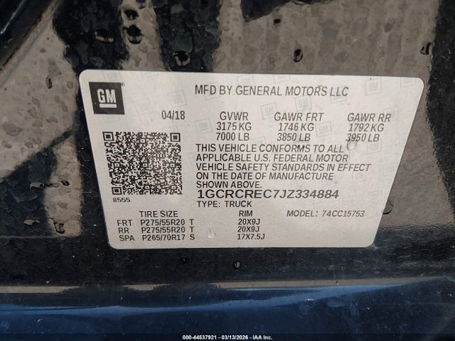 1GCRCREC7JZ334884 Chevrolet Silverado 1500 1lt