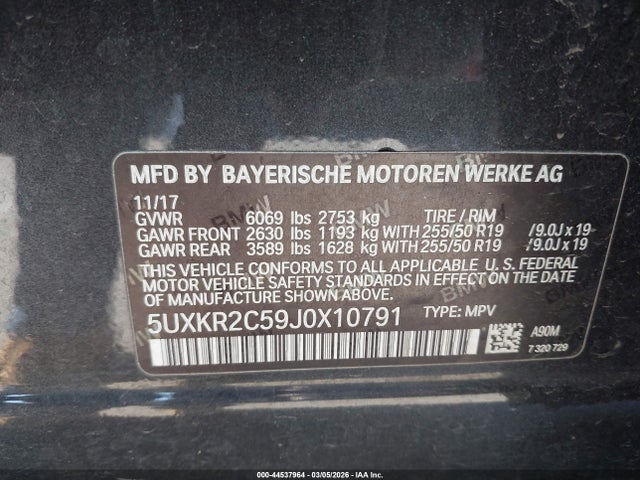 44537964 :رقم المزاد ، 5UXKR2C59J0X10791 vin ، 2018 Bmw X5 Sdrive35i مزاد بيع