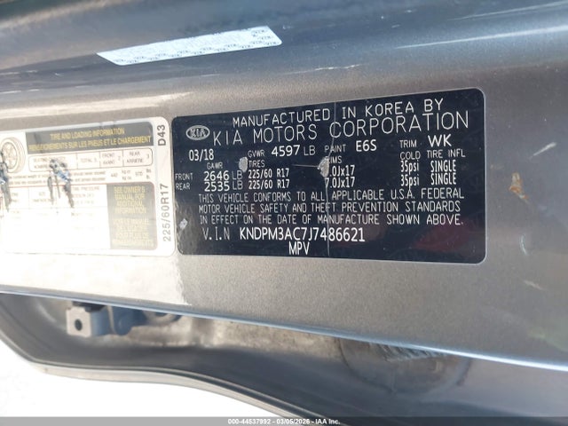 Aukcja sprzedaży 2018 Kia Sportage Lx, vin: KNDPM3AC7J7486621, numer aukcji: 44537992