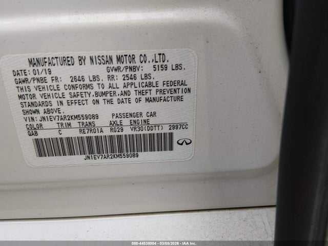 Продаж на аукціоні авто 2019 Infiniti Q50 3.0t Luxe, vin: JN1EV7AR2KM559089, номер лоту: 44538004
