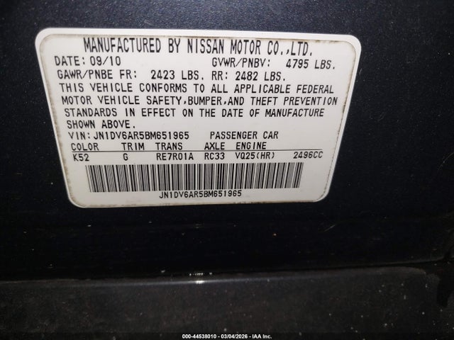 Продажа на аукционе авто 2011 Infiniti G25x, vin: JN1DV6AR5BM651965, номер лота: 44538010