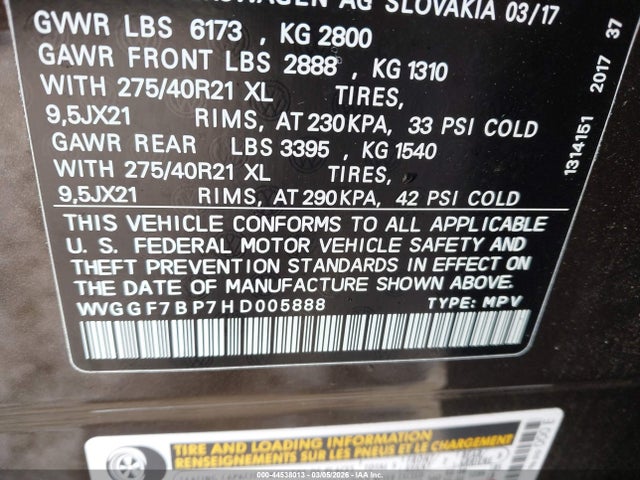 2017 VOLKSWAGEN TOUAREG WVGGF7BP7HD005888 Photo 8