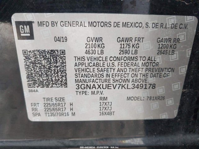 2019 CHEVROLET EQUINOX 3GNAXUEV7KL349178 Photo 8