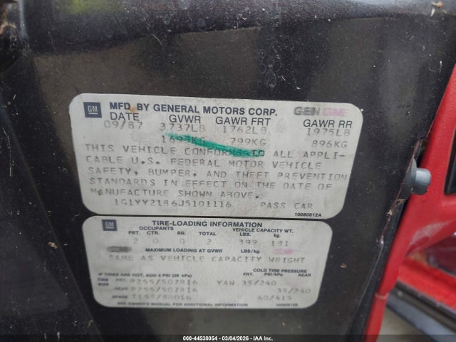 1988 CHEVROLET CORVETTE 1G1YY2186J5101116 Photo 8