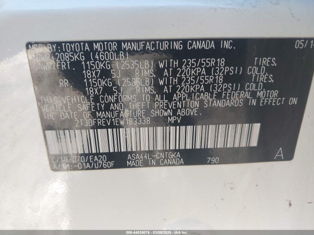 2T3DFREV1EW183338 Toyota Rav4 Limited