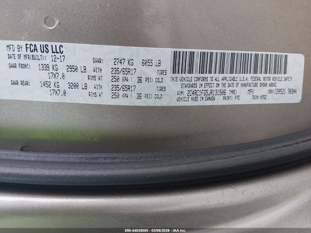 Продаж на аукціоні авто 2018 Chrysler Pacifica Touring Plus, vin: 2C4RC1FG5JR131506, номер лоту: 44538085
