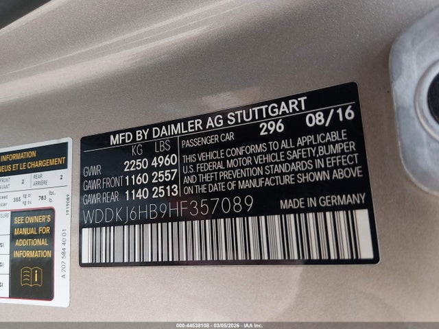 44538108 :رقم المزاد ، WDDKJ6HB9HF357089 vin ، 2017 Mercedes-benz E 400 4matic مزاد بيع