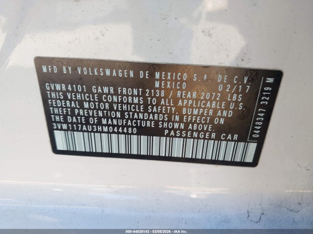 Aukcja sprzedaży 2017 Volkswagen Golf Tsi S 4-door/tsi Wolfsburg Edition 4-door, vin: 3VW117AU3HM044480, numer aukcji: 44538143