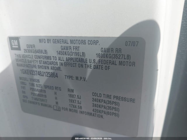 44538160 :رقم المزاد ، 1GKEV23748J125864 vin ، 2008 Gmc Acadia Slt-1 مزاد بيع