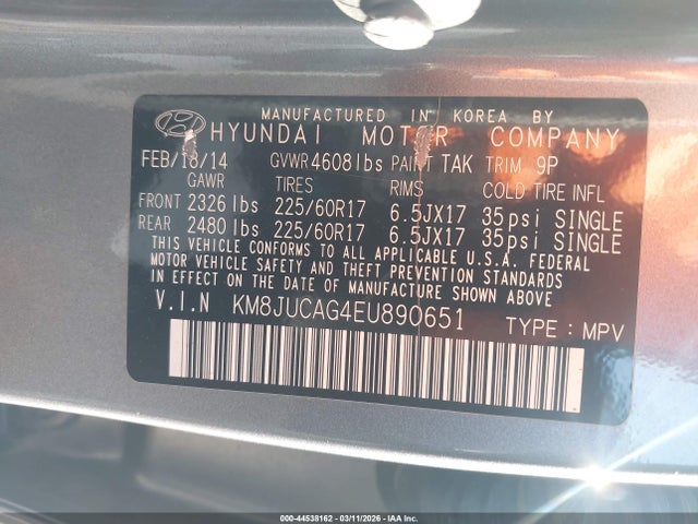 Hyundai TUCSON SE 2014 KM8JUCAG4EU890651 Image 9