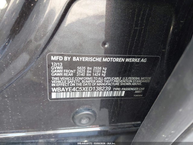 Продажа на аукционе авто 2014 Bmw 740li, vin: WBAYE4C5XED138239, номер лота: 44538172