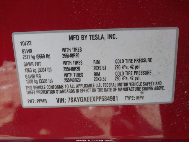2023 TESLA MODEL Y 7SAYGAEEXPF584981 Photo 8
