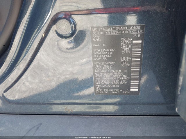 Nissan ROGUE SV 2016 KNMAT2MV1GP725315 Image 9