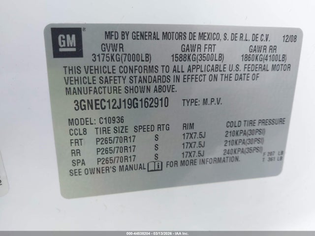2009 CHEVROLET AVALANCHE 1500 3GNEC12J19G162910 Photo 8