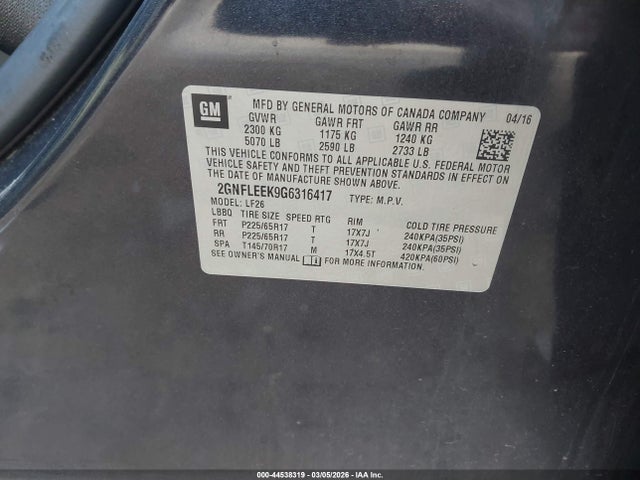 Auction sale of the 2016 Chevrolet Equinox Ls, vin: 2GNFLEEK9G6316417, lot number: 44538319