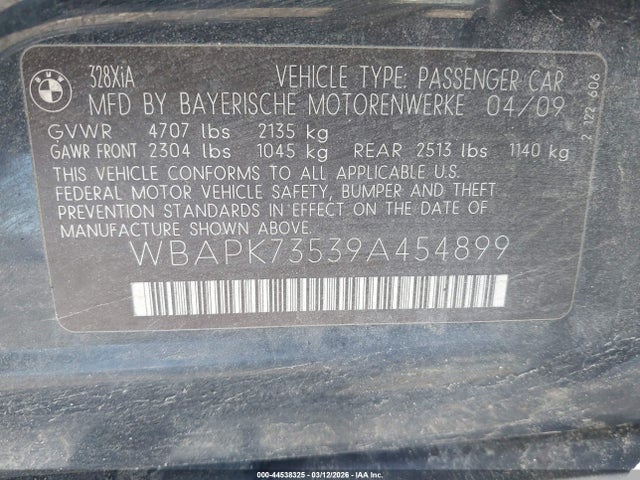 Продаж на аукціоні авто 2009 Bmw 328i Xdrive, vin: WBAPK73539A454899, номер лоту: 44538325