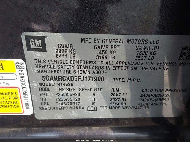 Aukcja sprzedaży 2015 Buick Enclave Premium, vin: 5GAKRCKD5FJ171900, numer aukcji: 44538347