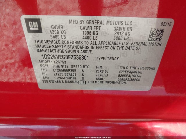 1GC2KVEG8FZ535801 Chevrolet Silverado 2500hd Lt