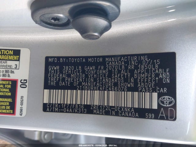 2T1BURHE4FC466076 Toyota COROLLA LE