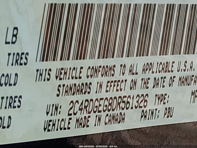 44538386 :رقم المزاد ، 2C4RDGEG8DR561326 vin ، 2013 Dodge Grand Caravan R/t مزاد بيع
