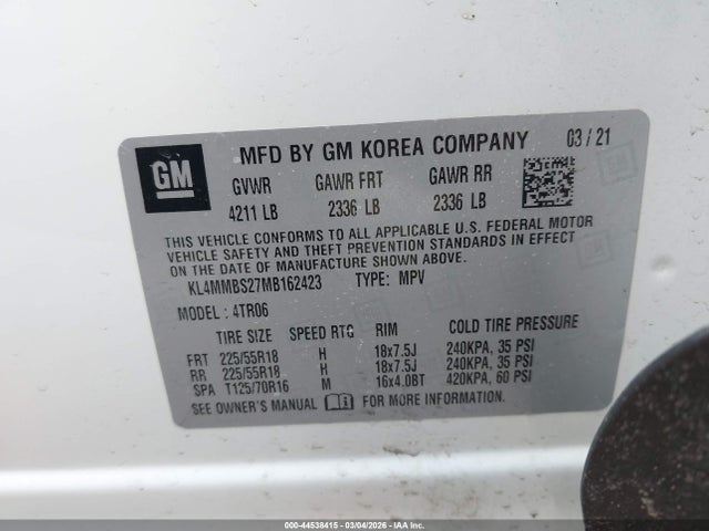Продаж на аукціоні авто 2021 Buick Encore Gx Fwd Preferred, vin: KL4MMBS27MB162423, номер лоту: 44538415