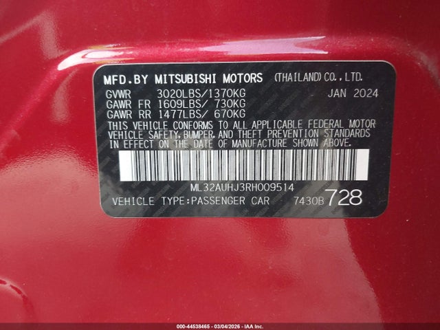2024 MITSUBISHI MIRAGE ML32AUHJ3RH009514 Photo 8
