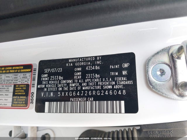 2024 Kia K5 Gt-line მანქანა იყიდება აუქციონზე, vin: 5XXG64J26RG246048, აუქციონის ნომერი: 44538489