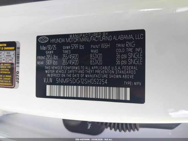 2025 Hyundai Santa Fe Hybrid Calligraphy მანქანა იყიდება აუქციონზე, vin: 5NMP5DG12SH052254, აუქციონის ნომერი: 44538496
