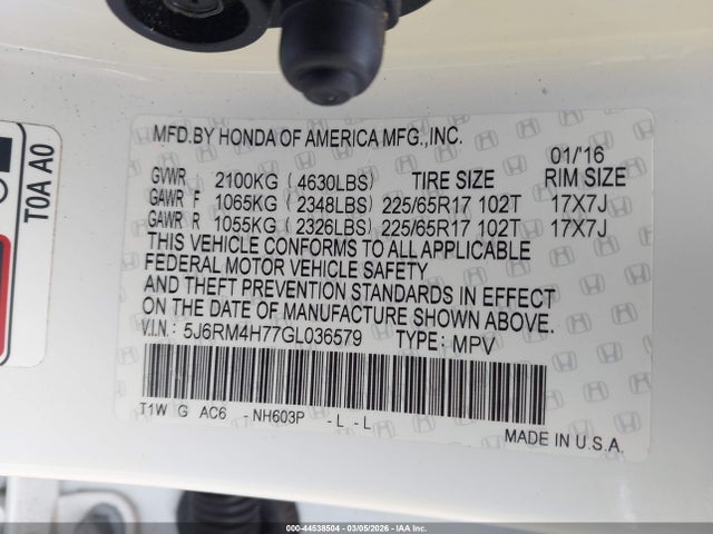 Honda Cr-v Ex-l 2016 5J6RM4H77GL036579 Image 9