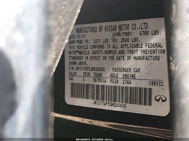 Продаж на аукціоні авто 2018 Infiniti Q50 2.0t Luxe, vin: JN1CV7AP5JM240600, номер лоту: 44538513